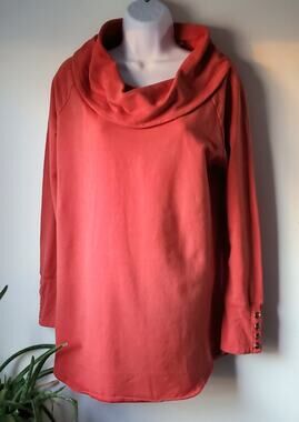 Soft Surroundings Womens Coral Orange Cowl Neck Long Sleeve Shirt Size S Cozy